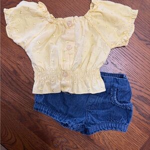 Yellow Top and Blue Denim Shorts 6-9m Set
